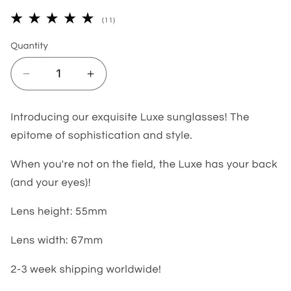 NWOT Sendy Shades -Luxe